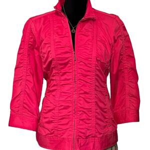 Laura Ashley Pink Jacket Size Medium Ruched Moto Zip Up Lined Lightweight